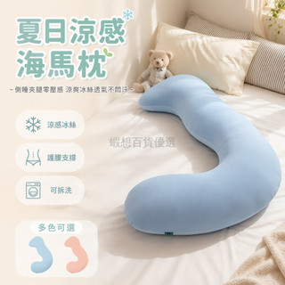 台灣出貨✨ 夏季涼感冰絲海馬抱枕 夾腿睡覺側睡專用 孕婦長條靠墊 成人兒童款 獨立可拆內膽