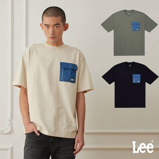 Lee 牛仔口袋厚版寬鬆短T 男 軍綠 黑色 米白 LB502020