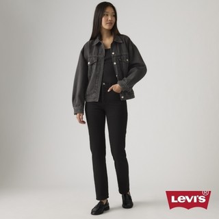 Levis Wedgie高腰修身直筒排釦牛仔長褲/黑色基本款/彈性布料 及踝款 女款 34964-0023 熱賣單品