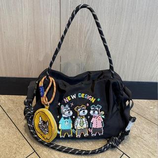 【🔥免運選我，臺灣出貨】ball chain刺繡雪納瑞環保袋行李袋斜挎帆布單肩包女大容量旅行袋