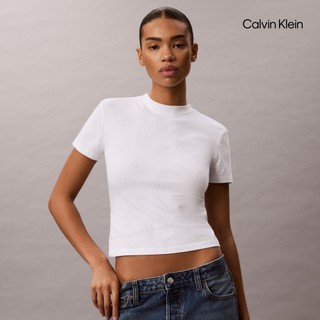 【Calvin Klein】 CK 標誌印花修身 T 恤 白色