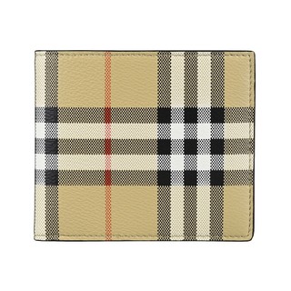 BURBERRY燙銀LOGO格紋PVC 8卡對折短夾(典藏米x黑)