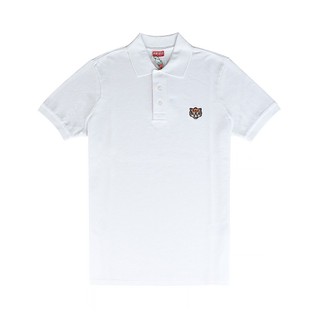 KENZO Happy Tiger黑字針繡LOGO老虎圖騰純棉短袖Polo衫(白/男款)