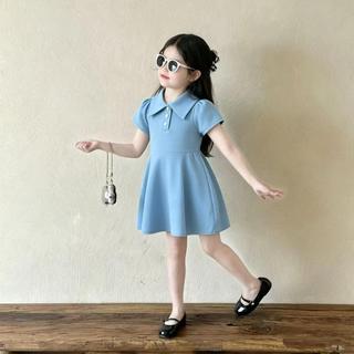 Mimo⭐女童藍色翻領連衣裙顯瘦款公主裙POLO領可愛甜美兒童