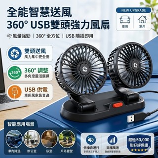 「台灣現貨隔日達」USB雙頭強力風扇 風扇 電風扇 可調節可360°旋轉 汽車 車用 辦公室 桌上型電風扇 小風扇