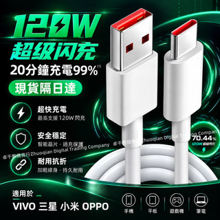 120W充電線 蘋果 充電線 專用線 快充線 適用 VIVO 三星 小米 iPhone 傳輸線 Type-C 6A快充線