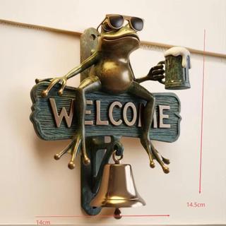【🌟臺灣齣貨\免運🌟】新品Chill Frog 歡迎門鈴 戴墨鏡喝啤酒的青蛙樹脂裝飾門鈴
