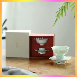 秒殺 仿宋影青瓷蓮花盞杯家用高足主人杯禮盒裝