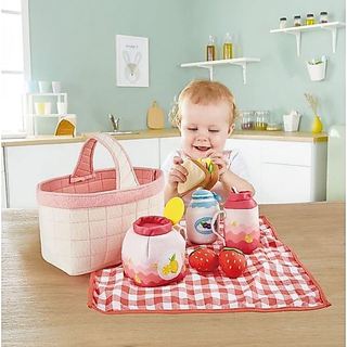 【德國 Hape】幼兒野餐遊戲 野餐玩具 布製 飲料 草莓 點心 吐司 三明治 沙拉 起司 提籃 野餐籃 幼兒野餐遊戲組