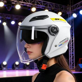 輕便安全帽 抗UV雙鏡片 佩戴尺碼55~60公分 踏板車頭盔電瓶車四季通用 男女4/3安全帽
