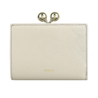 FURLA 小牛皮Dots系列燙金LOGO 6卡按釦式口金零錢中夾(亞麻布灰x淡灰)