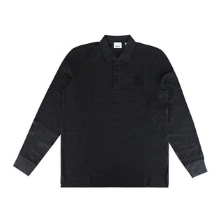 BURBERRY刺繡B字方框LOGO設計純棉長袖POLO衫(男款/黑炭灰)
