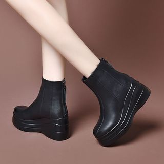 【XX|茜茜 SHOP】氣質短靴 增高靴子 真皮坡跟短靴女小個子高跟馬丁靴2025年秋冬季加絨厚底增高松糕鞋