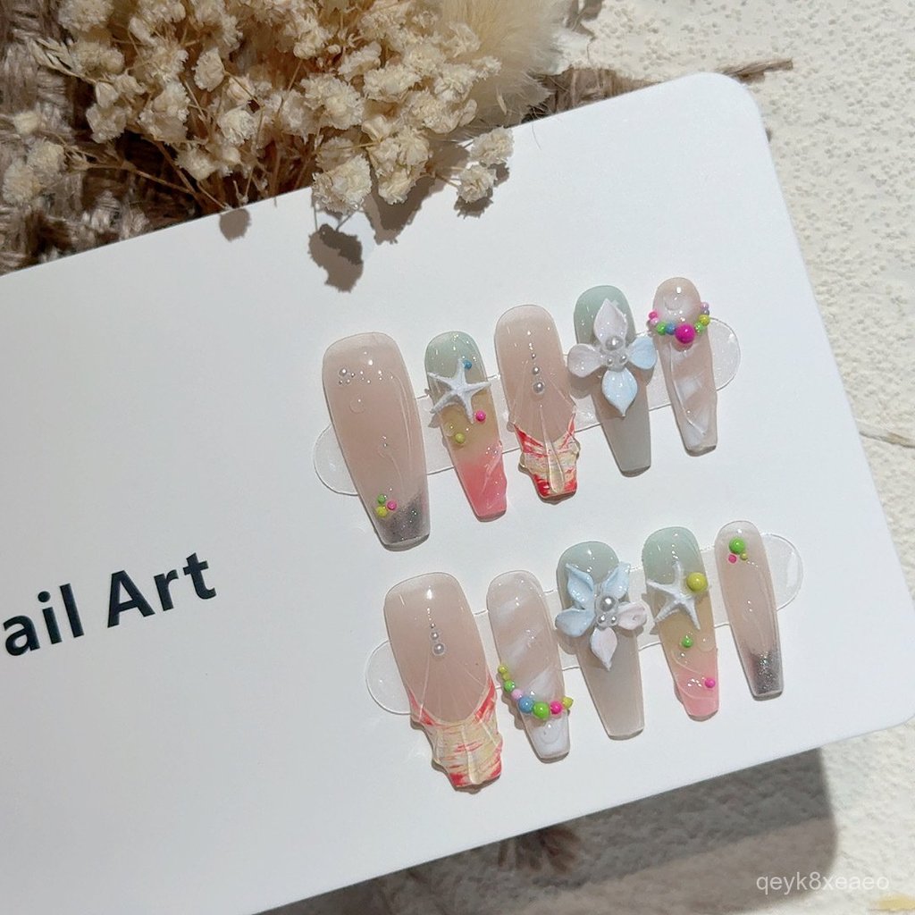 💕chill水出品💕『夏威夷度假風』跨境歐美風浮鵰花卉實拍純手工穿戴甲美甲貼片花純手工穿戴甲 UBOA