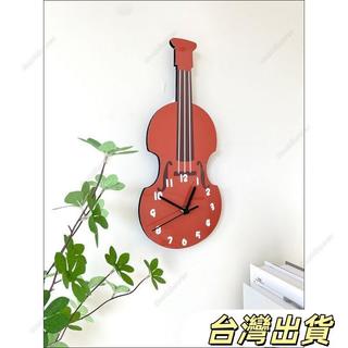 復古掛鐘美式掛鐘卡通小提琴創意裝飾掛墻鐘表音樂教室客廳文藝簡約靜音時鐘掛鐘復古鐘錶美式鐘錶
