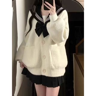 【學院風日系減齡】奶fufu毛衣外套 女 春季 小個子 毛茸茸 軟糯 寬鬆 針織衫 長袖 上衣 發熱衣 毛衣 大學T 針