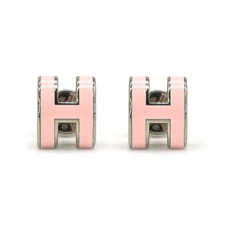 Hermes Pop H 立體簍空橢圓logo耳環-mini(粉/銀)