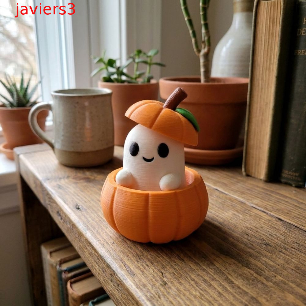 JAVIERS可愛南瓜鬼魂擺件,可拆卸的有趣萬聖節鬼魂雕像,3D打印卡通三部分獨立式南瓜鬼魂雕塑