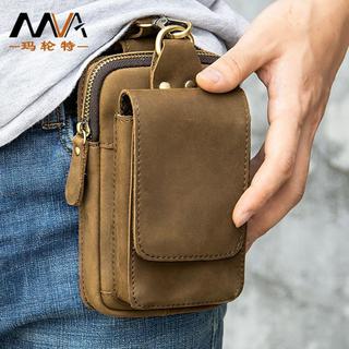 男士真皮手機腰包男用穿皮帶牛皮手機包工地多功能掛包waist bag