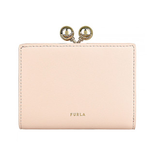 FURLA 小牛皮Dots系列燙金LOGO 6卡按釦式口金零錢中夾(幻影粉紅x淡粉紅)