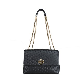 TORY BURCH Kira 復古T字LOGO納帕皮革V型紋絎縫肩背斜背鍊帶包(黑)