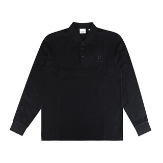 BURBERRY刺繡B字方框LOGO設計純棉長袖POLO衫(男款/黑)
