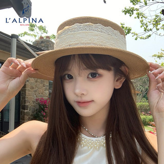 【臺灣出貨 免運】限時下殺LALPINA蕾絲編織平頂草帽女夏季海邊度假沙灘遮陽防曬帽赫本風