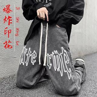 男生長褲🌟美式炸街字母印花牛仔褲男款潮流ins寬鬆闊腿長褲學生ins褲子💗桃子姊姊居家生活館💗