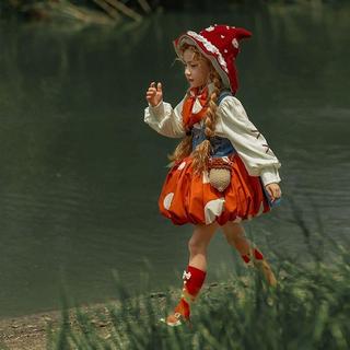 萬聖節🎃【臺灣出貨】女童小紅帽蘑菇lolita裙子春秋兒童洛麗塔公主裙 女孩萬聖節cos服
