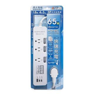億光 四開三孔65W快充延長線