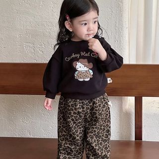 Mimo⭐童裝秋冬裝豹紋兩件套女寶寶薄絨衛衣休閒闊腿褲套裝