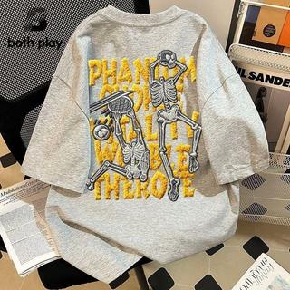 ❤本島出貨❤美式高街骷髏印花仿刺繡設計感短袖t恤男嘻哈街頭潮牌百搭夏季ins8.9