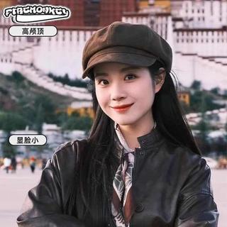 （臺灣出貨）FireMonkey麂皮絨貝雷帽女25秋冬報童帽顯臉小八角帽大頭圍畫家帽