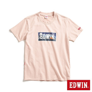 EDWIN 男款 露營系列 富士山腳營地LOGO印花短袖T恤(淡粉紅)