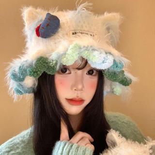 🔥薇薇時尚精選百貨👧•【帽子】可愛Kitty貓耳朵毛絨針織帽女秋冬季顯臉小毛線帽大頭圍保暖帽子