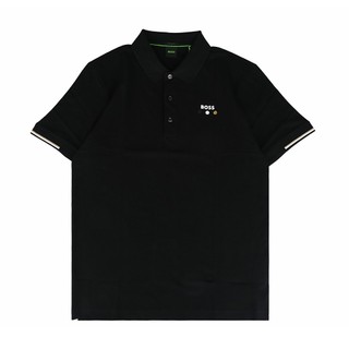 BOSS 純棉膠囊系列印花白字LOGO網球設計POLO衫(男款/黑)