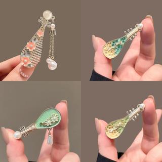 玫瑰花琵琶髮夾 復古古風髮飾 新中式側邊夾 劉海碎髮夾 小眾特色髮卡 搭配旗袍漢服💕臺灣出貨💕【Una Sherry】