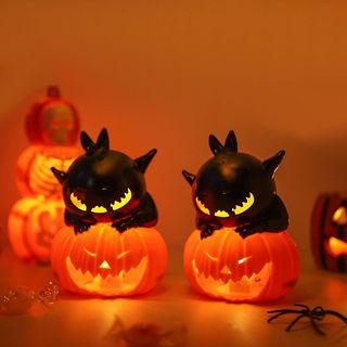 🎃南瓜派對🎃萬聖節南瓜燈裝飾道具電子蠟燭燈派對用品擺件小夜燈黑貓趴南瓜燈
