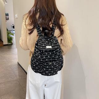 🎒抽繩束口後背包 條紋星星雙肩包 大容量學生書包 韓系束口包 女生後背包 復古慵懶背包 上學通勤包 休閒旅行背包
