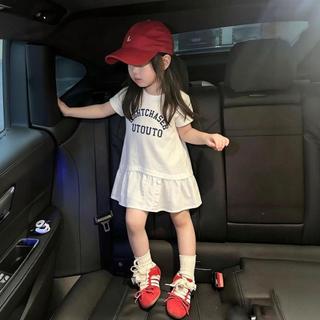 Mimo⭐女童夏裝連衣裙兒童字母花邊T恤裙寶寶夏季短袖裙子