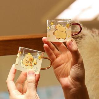臺灣發貨>藍蓮花迷你杯子ins風玻璃小茶杯耐高溫高顏值小杯卡通高硼矽水杯SVY