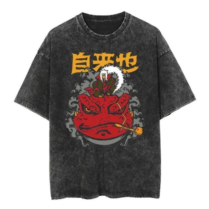 【梵菲2026新款】 240g重磅火影忍者自來也卡通動漫oversize高街vintage水洗短袖潮