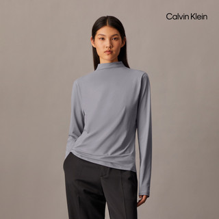 【Calvin Klein】 CK 絲光平紋針織小高領 T恤 灰色