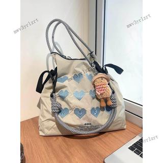 新品上新✨日系ball chain刺繡愛心環保購物袋斜挎帆布包女大容量單肩通勤包