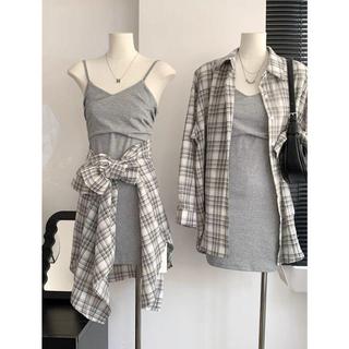 PRETTYCHERRY灰色格子防曬襯衫女2026夏季新款開衫外套上衣