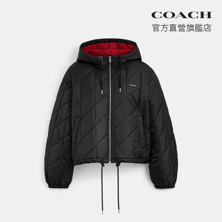 【COACH】絎縫束腰連帽棉外套-黑色(CCY87)｜官方直營