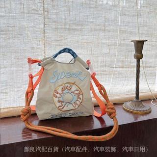 ✨可開發票 免運#日係新款ball chain環保購物袋尼龍佈刺繡花手提帆佈包尼龍購物袋#免運費