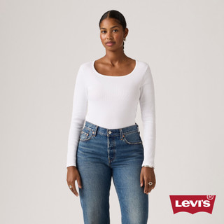 Levi's 方領螺紋長袖Tee / 白色 女生上衣 熱賣單品 005IO-0005