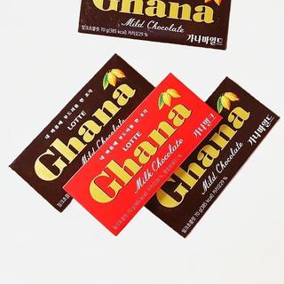 人氣熱賣🚀4盒韓國進口樂天Ghana迦納牛奶巧克力可可排塊禮物小喫零食品70g