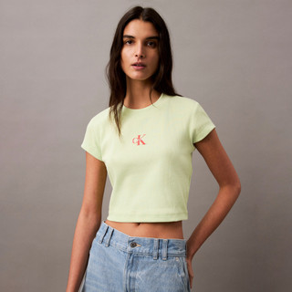 【Calvin Klein】 CK Monogram 標誌修身短版 T 恤 黃色